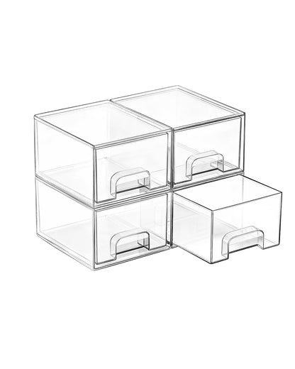 Vtopmart Clear Stackable Storage Drawers, 4 Pack Tall Plastic Organizers