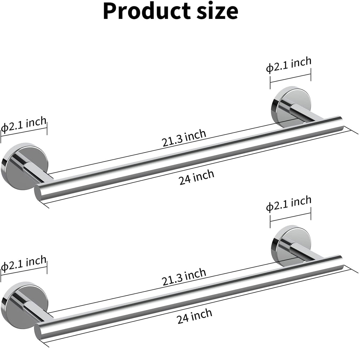 Cilee 2 Pieces Polished Chrome Bathroom Towel Bar, 24 Inch Towel Holder