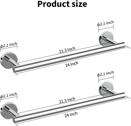 Cilee 2 Pieces Polished Chrome Bathroom Towel Bar, 24 Inch Towel Holder