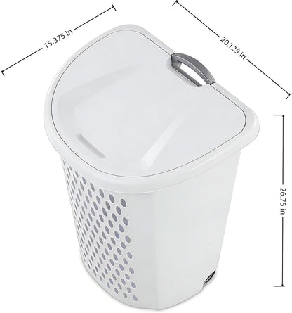 White Lalaundry Basket with Wheels and Lid, Portable Laundry Basket