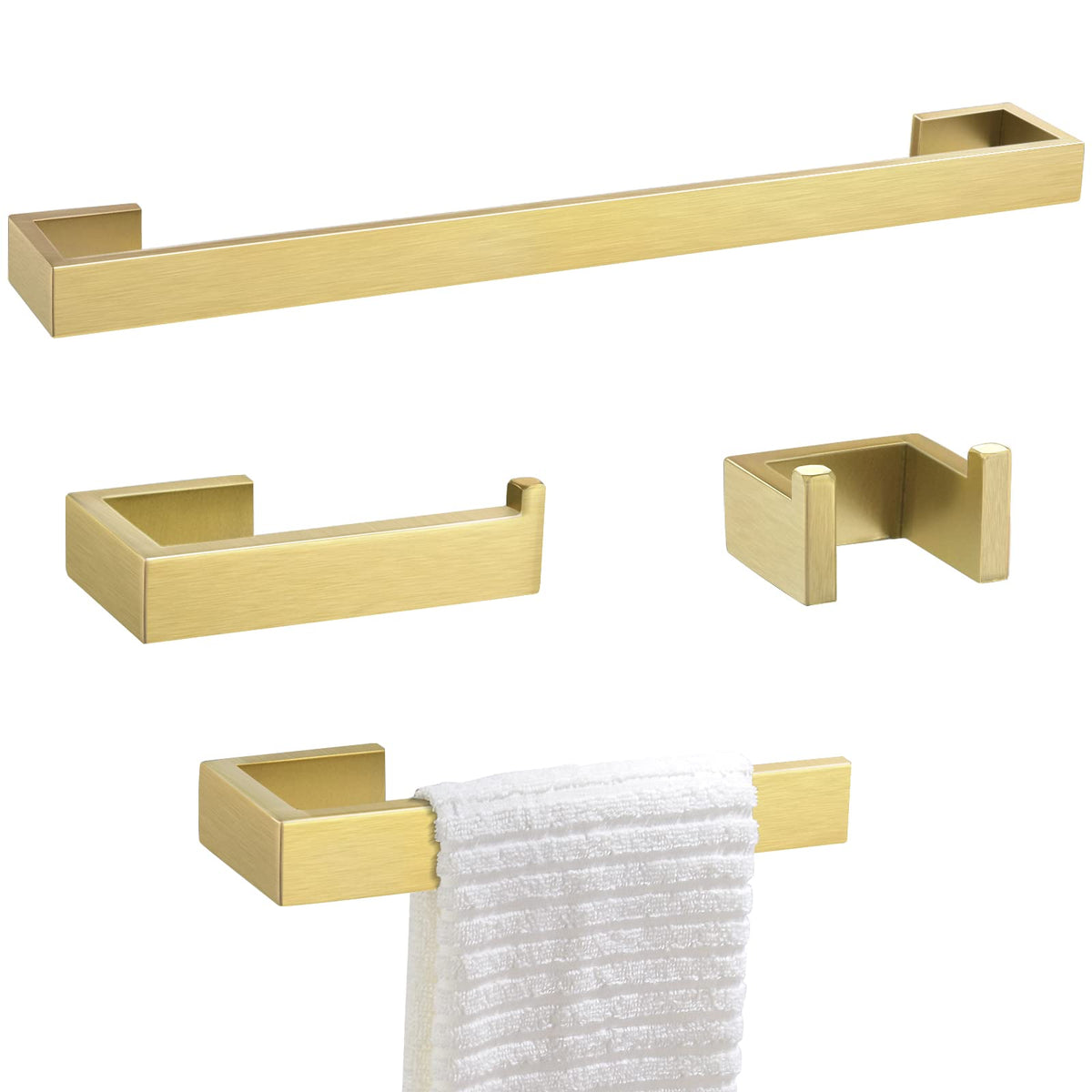 4 Pieces Bathroom Hardware Accessories Set Towel Bar Towel Holder Robe Hook Toilet Paper Holder Stainless Steel,Q8-P4BR