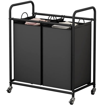SUOERNUO Laundry Sorter Basket 2 Bag Laundry Hamper Cart with Rolling Lockable Wheels and Removable Bags Laundry Organizer Cart for Clothes Storage, Assorted
