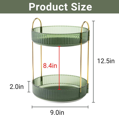 Asayuee 360 Rotating Makeup Organizer for Vanity,2 Tier Large Capacity Skincare Organizers,Bathroom Counter Organizer, Spinning Perfume Organizer & Vanity Organizer (Green-2 Tier)