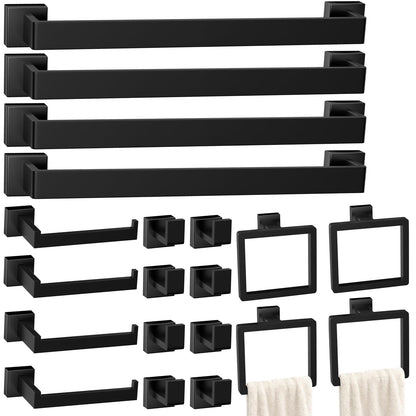 5-Pieces Matte Black Bathroom Accessories Set, 16 Inch Bath Towel Bar Set