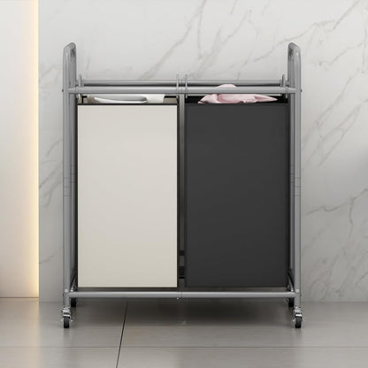 SUOERNUO Laundry Sorter Basket 2 Bag Laundry Hamper Cart with Rolling Lockable Wheels and Removable Bags Laundry Organizer Cart for Clothes Storage, Assorted