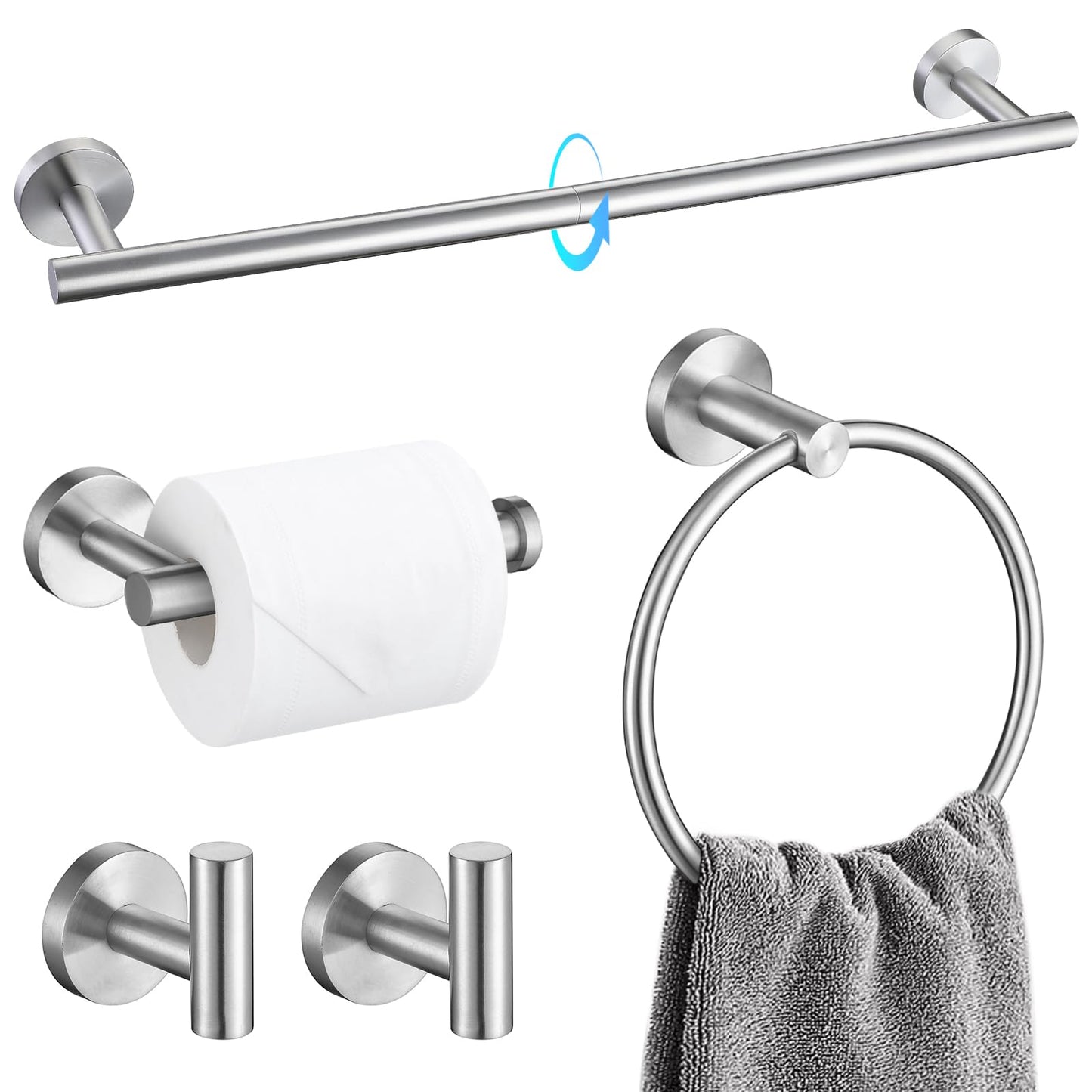 TQKAG 5 Piece Bathroom Accessories Set Brushed Gold Bathroom Hardware Set 23.6 Inch Bath Towel Bar Set SUS304 Stainless Steel Towel Rack Set
