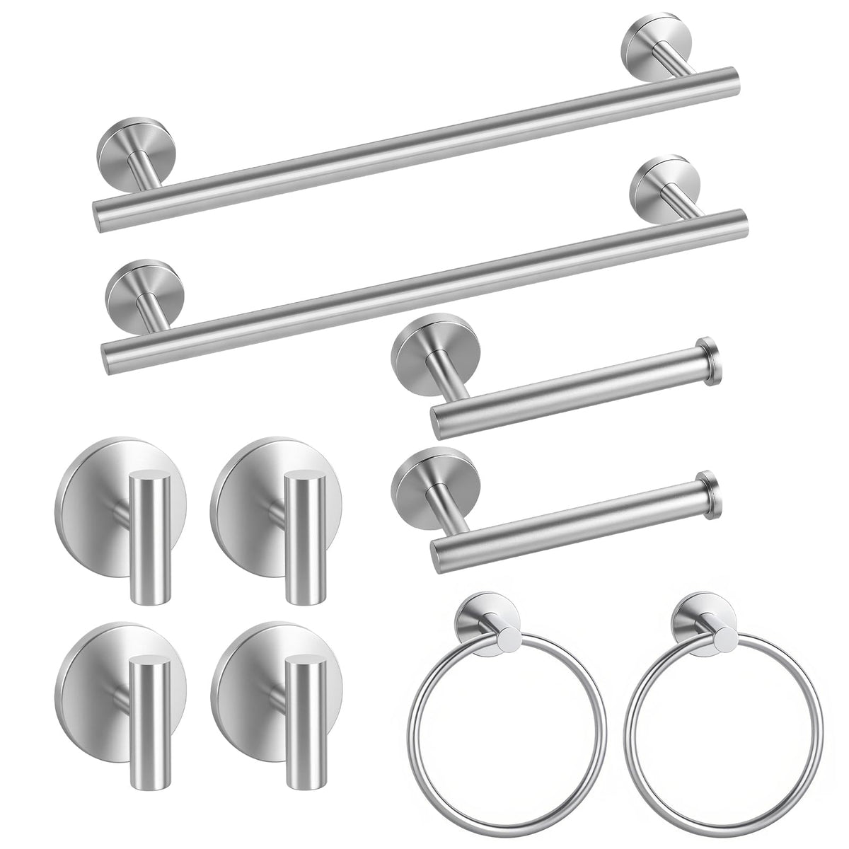 Brushed Nickel Bathroom Hardware Set 5 Pieces, Bathroom Towel Rack Holder Set Wall Mounted, SUS304 Stainless Steel Towel Bar Set - 16 Inch Towel Bar, Toilet Paper Holder, Towel Hooks, Towel Ring