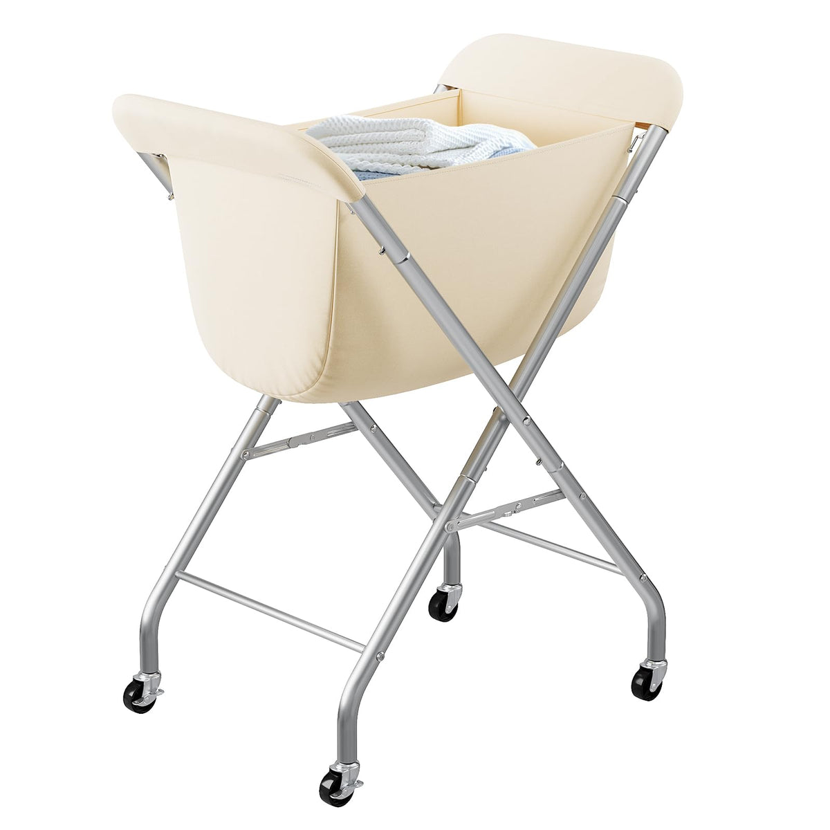 ELYKEN Laundry Basket with Wheels, Collapsible Laundry Hamper, Cream