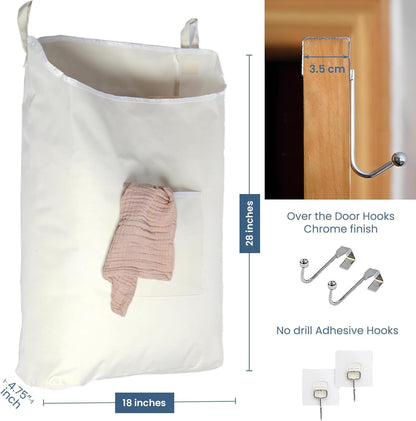 TFLC Over the Door Hanging Laundry hamper bag, 18x4.75x28", Beige-L