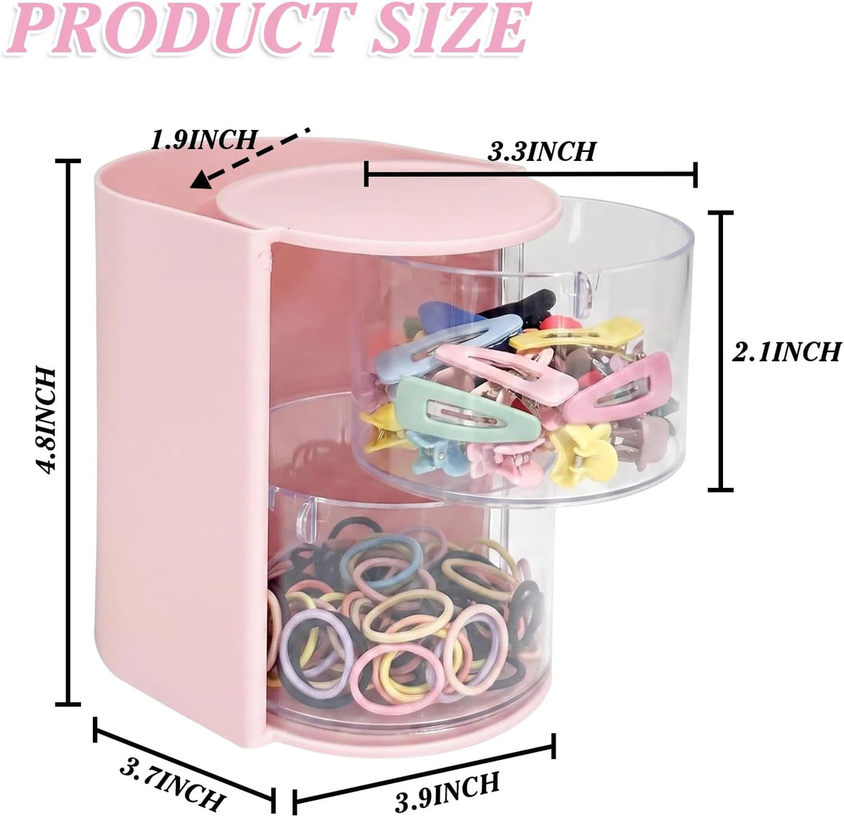 2-Tier Rotating Hair Accessories Organizer Storage - 360° Hair Tie & Hair Brush Organizer, Space-Saving Countertop Cosmetic Display Case for Hair Clips, Jewelry, and Girls (Pink, 2-layer)