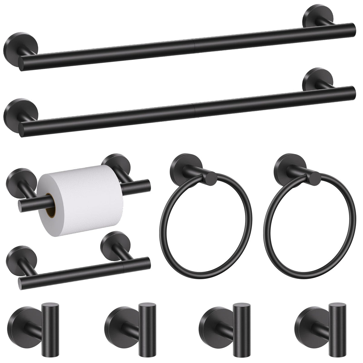 10 Pieces Matte Black Bathroom Hardware Accessories Towel Bar Set Black Towle Racks for Bathroom Wall Mounted Stainless Steel Toilet Paper Holder Towel Holder Kit