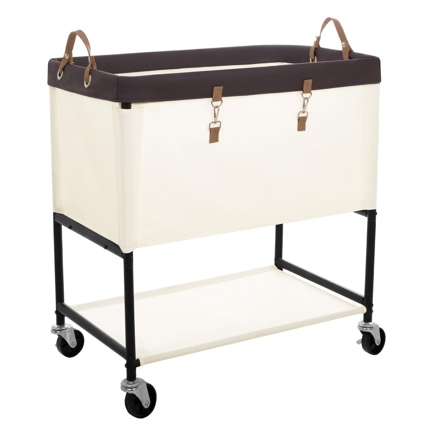 StorageWorks Laundry Cart, 2 Tier Rolling Basket with Wheels, 29 Gal, Beige
