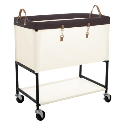 StorageWorks Laundry Cart, 2 Tier Rolling Basket with Wheels, 29 Gal, Beige