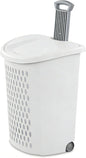 White Lalaundry Basket with Wheels and Lid, Portable Laundry Basket
