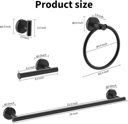 Cilee 8 Piece Matte Black Bathroom Hardware Set, 24inch Towel Bar Set