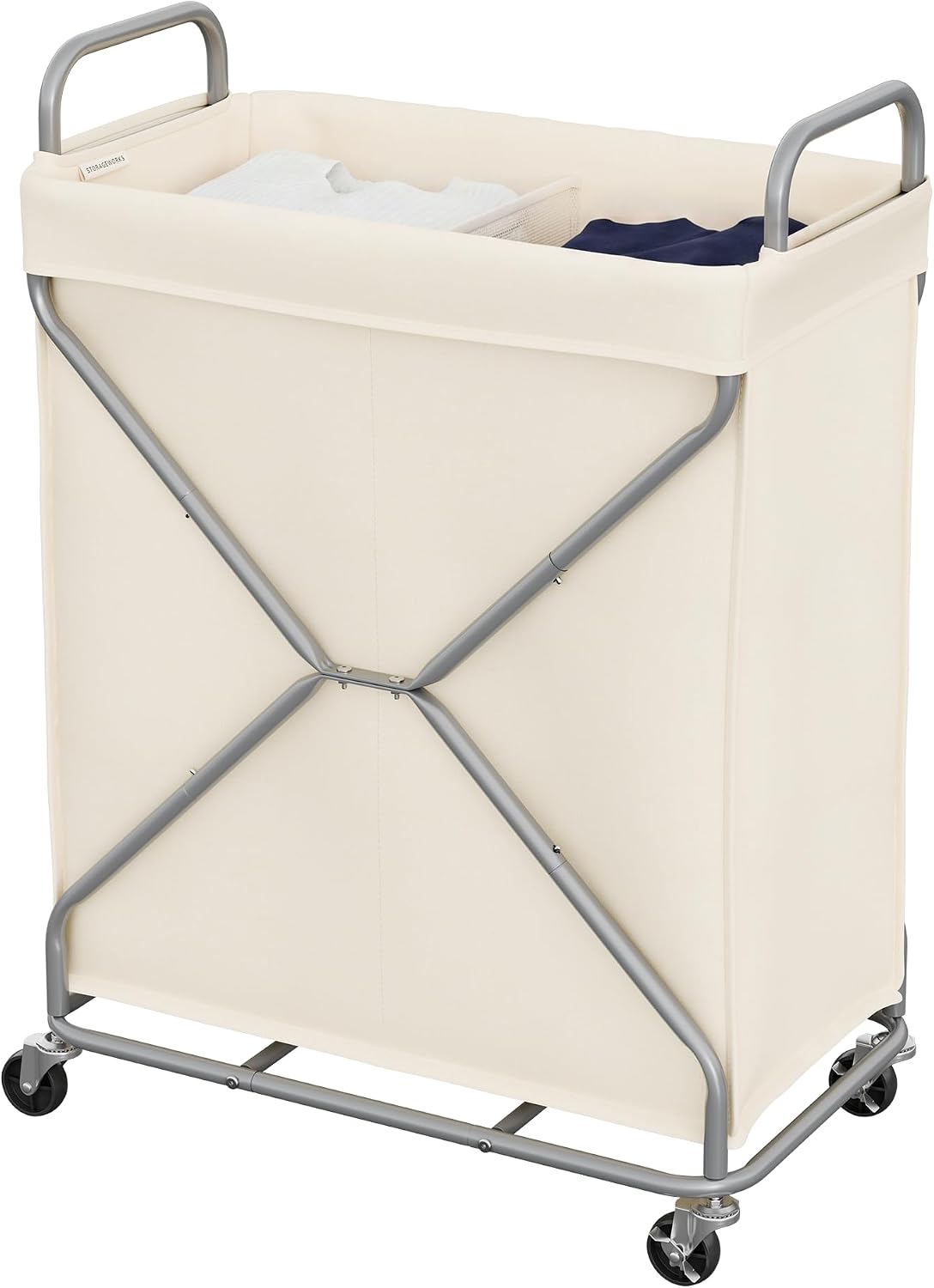 StorageWorks 2 Section Laundry Sorter with Wheels, 160L Beige Hamper Basket