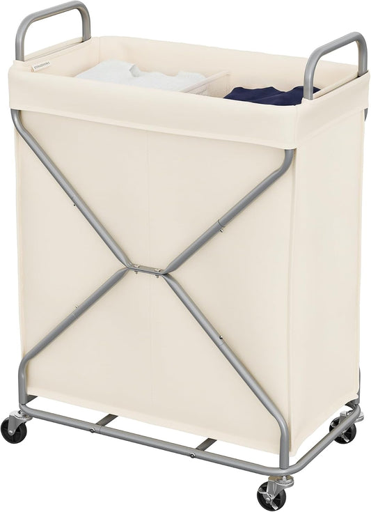 StorageWorks 2 Section Laundry Sorter with Wheels, 160L Beige Hamper Basket