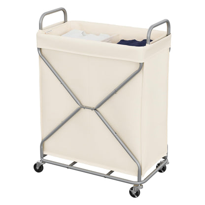 StorageWorks 2 Section Laundry Sorter with Wheels, 160L Beige Hamper Basket