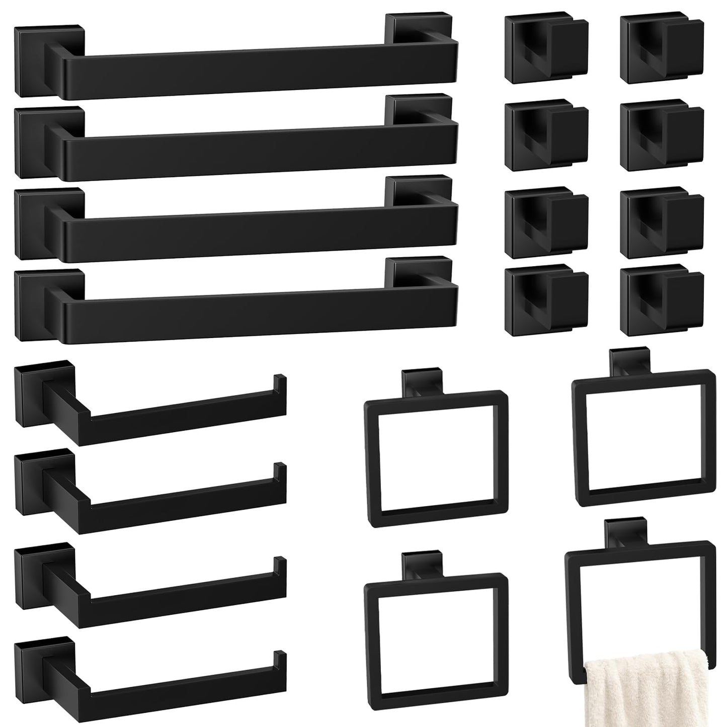 5-Pieces Matte Black Bathroom Accessories Set, 16 Inch Bath Towel Bar Set