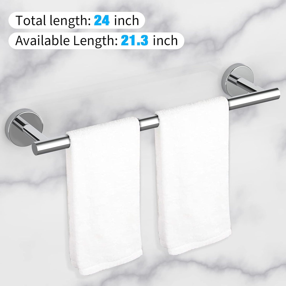 Cilee 2 Pieces Polished Chrome Bathroom Towel Bar, 24 Inch Towel Holder