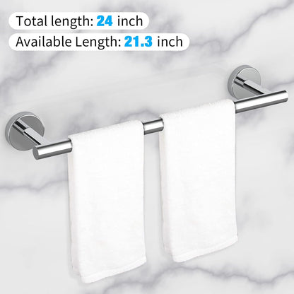 Cilee 2 Pieces Polished Chrome Bathroom Towel Bar, 24 Inch Towel Holder