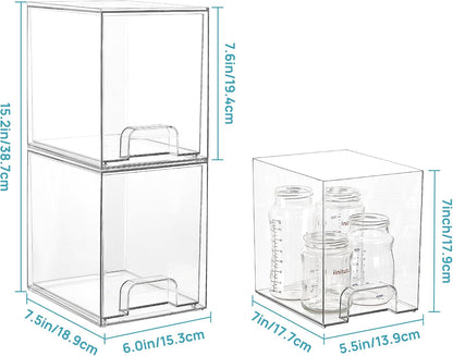 Vtopmart Clear Stackable Storage Drawers, 4 Pack Tall Plastic Organizers
