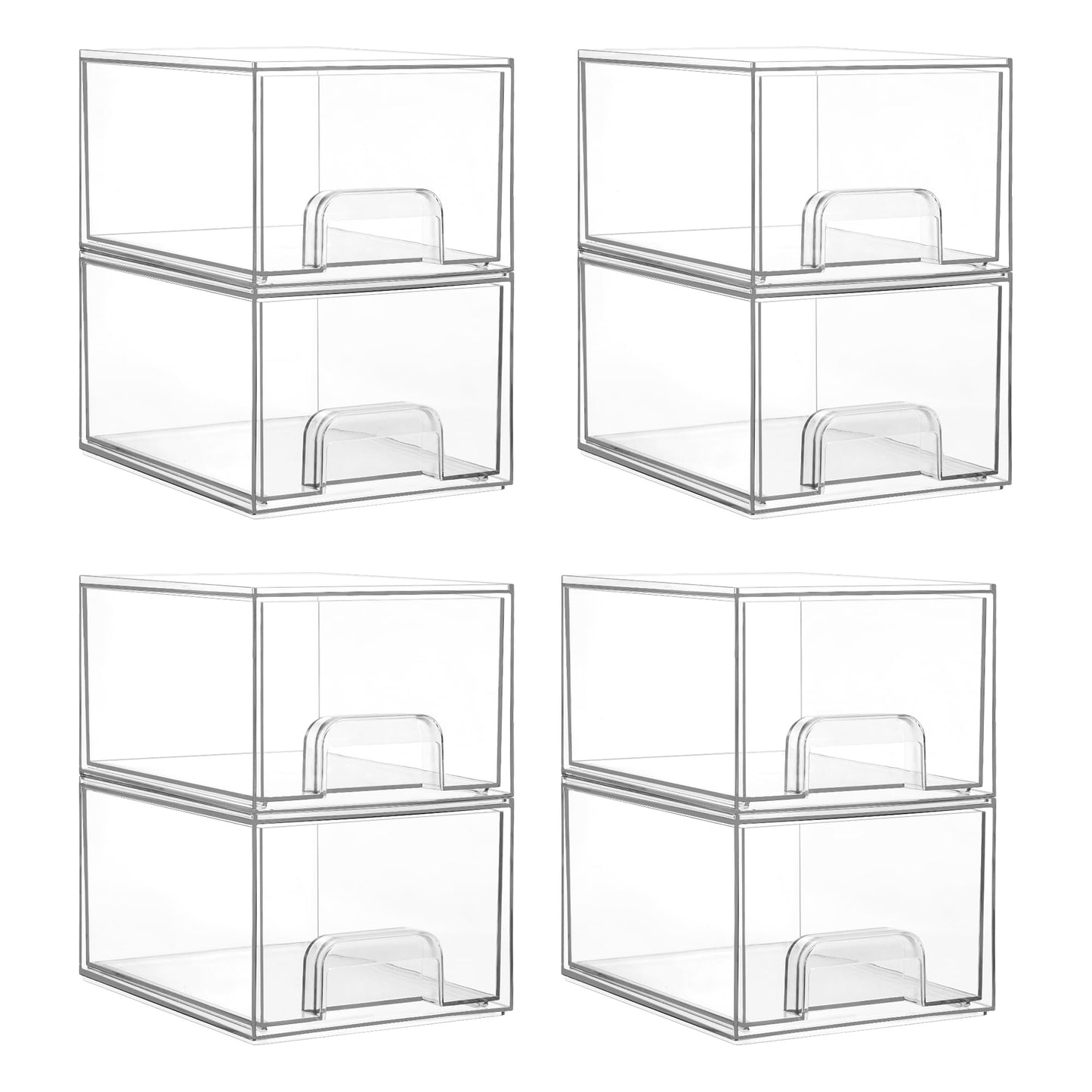 Vtopmart Clear Stackable Storage Drawers, 4 Pack Tall Plastic Organizers