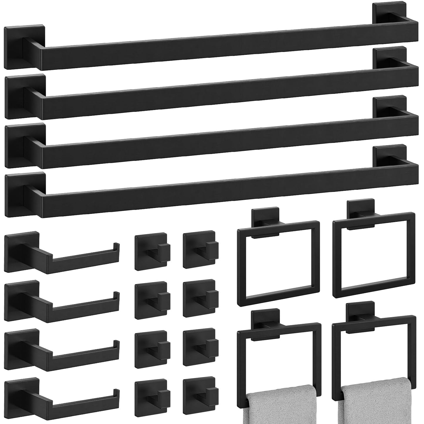 10-Pieces Matte Black Bathroom Accessories, 24 Inch Bathroom Hardware Set
