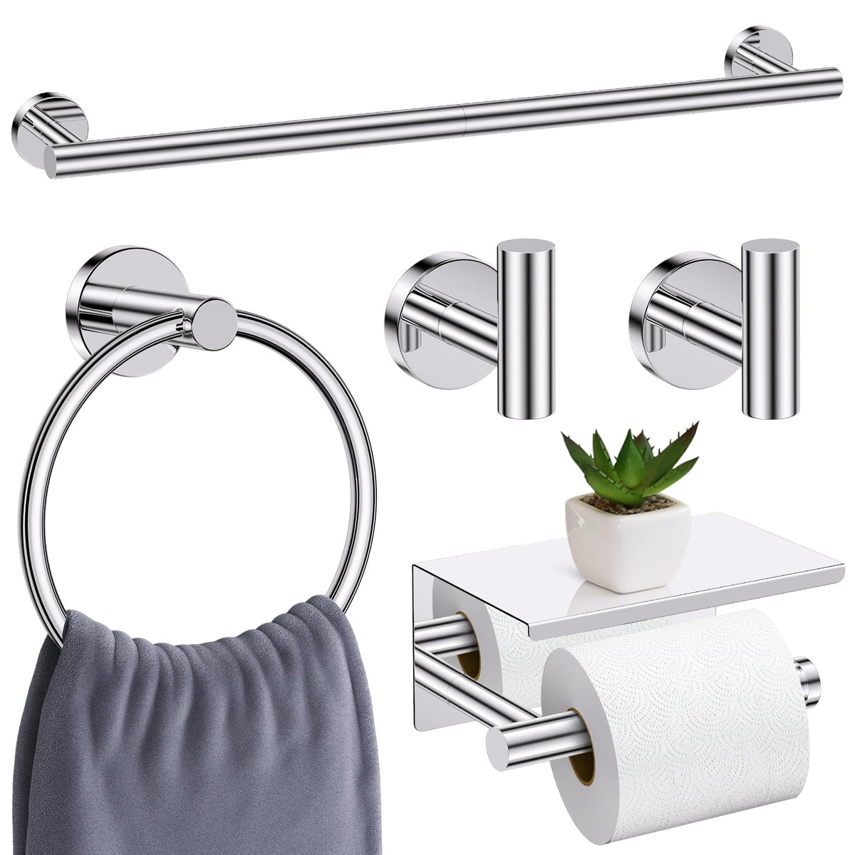 10 Pieces Matte Black Bathroom Hardware Accessories Towel Bar Set Black Towle Racks for Bathroom Wall Mounted Stainless Steel Toilet Paper Holder Towel Holder Kit