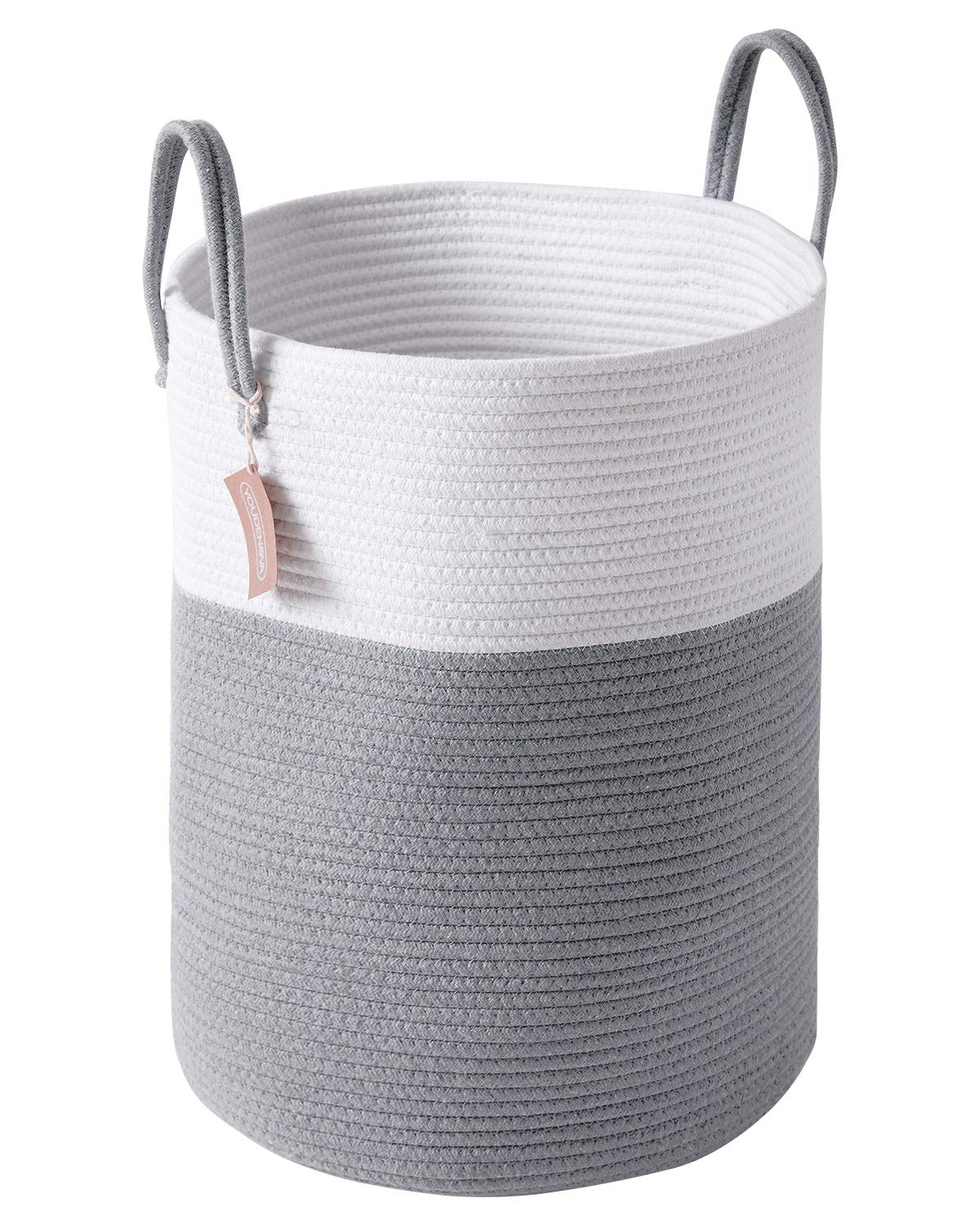 YOUDENOVA Cotton Laundry Hamper, 58L Tall Storage Basket-Brown