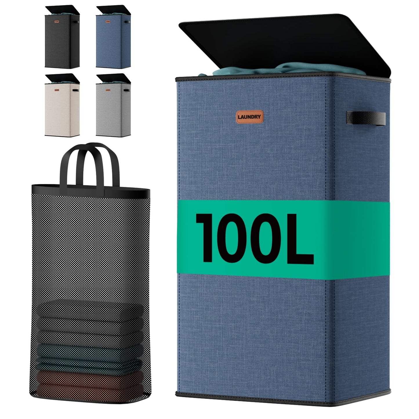 100L Large Capacity Laundry Hamper, Collapsible Laundry Basket Space-Saving, Clothes Hamper with Lid and Removable Bag for Bathroom Bedroom Laundry Room Dorm