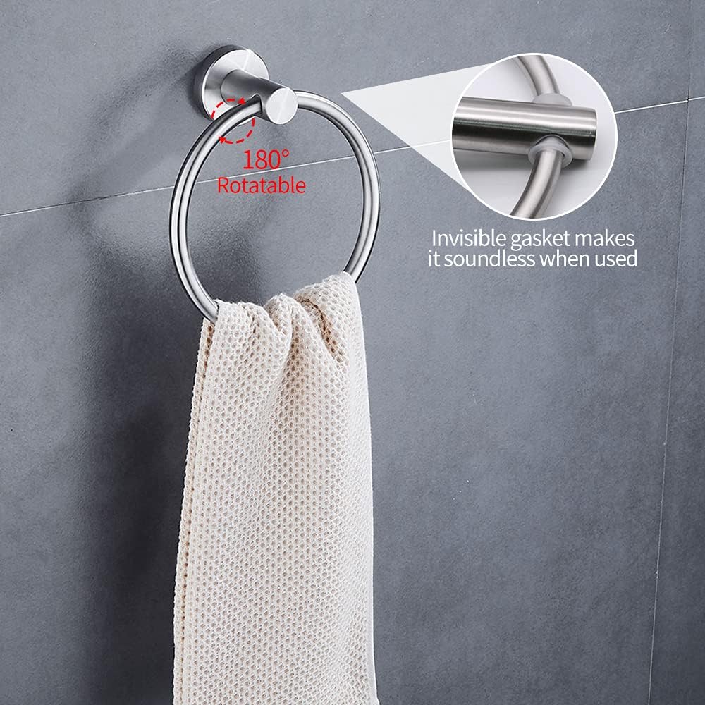 2pcs Brushed Nickel Toilet Paper Holder and Towel Ring Set, Stainless Steel