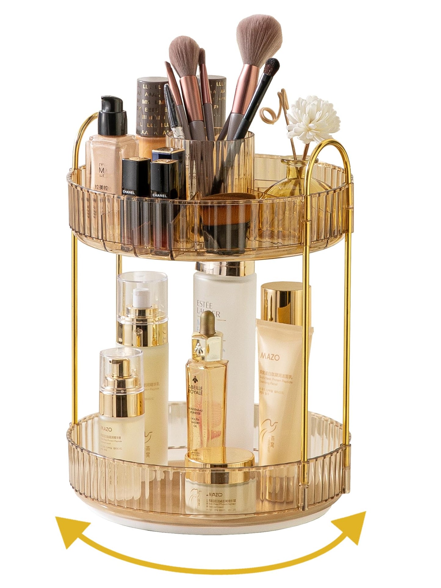 Asayuee 360 Rotating Makeup Organizer for Vanity,2 Tier Large Capacity Skincare Organizers,Bathroom Counter Organizer, Spinning Perfume Organizer & Vanity Organizer (Green-2 Tier)