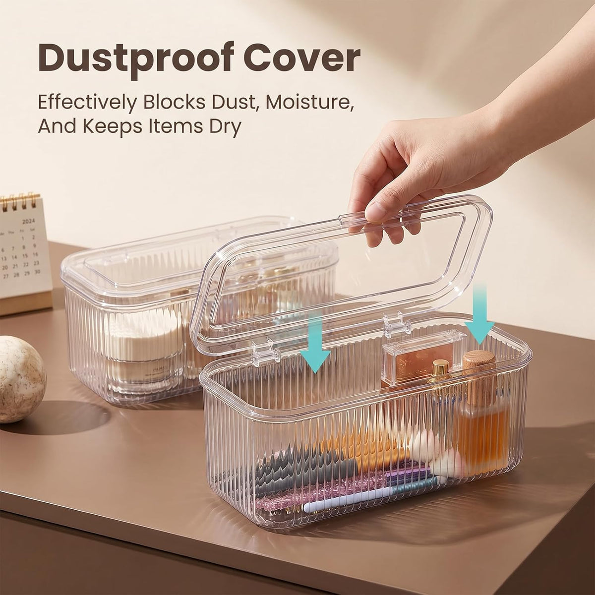 2pcs Clear Acrylic Makeup Brush Holder, Cosmetic Display Cases for Vanity