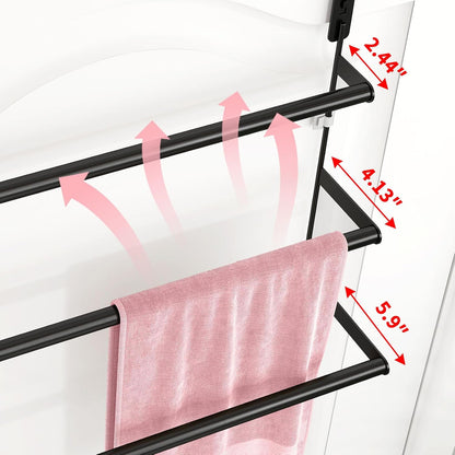 FLE Over The Door Towel Rack, Door Towel Bar, Black