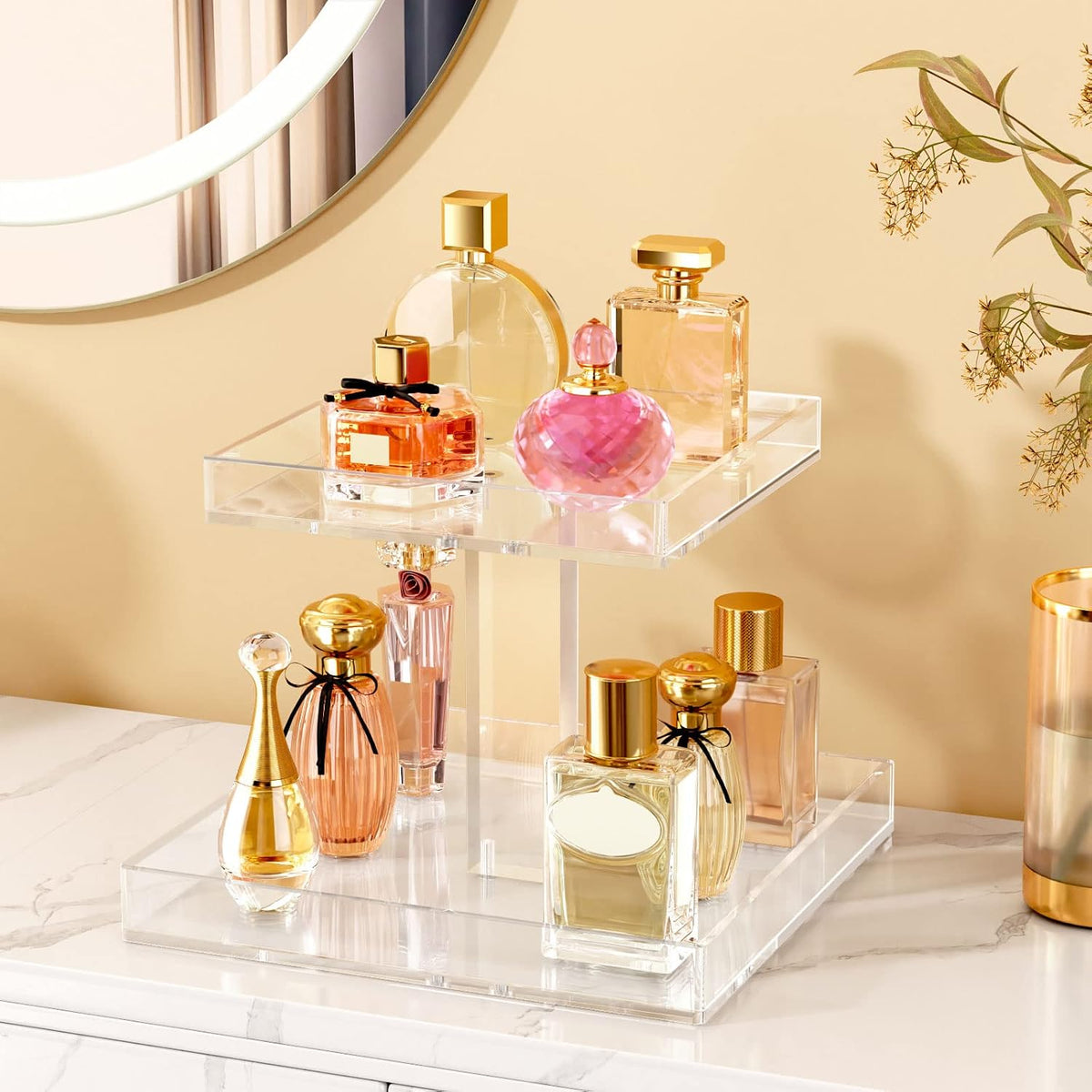 NIUBEE 2 Tier Perfume Organizer, Acrylic Perfume Display Stand for Women