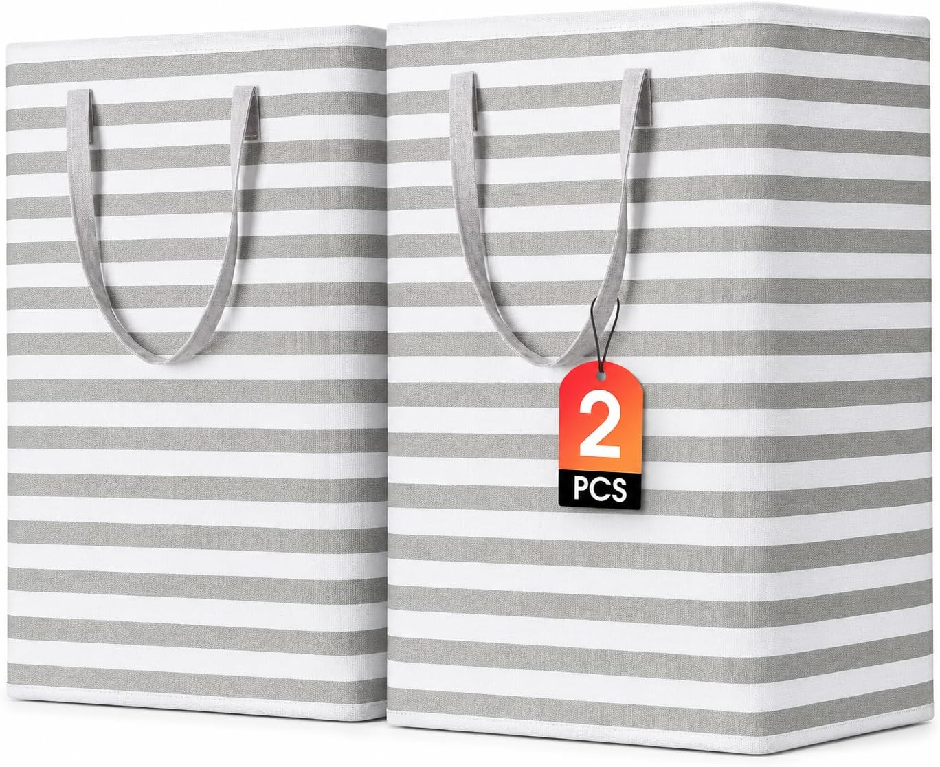 2 Pack Large Laundry Baskets, Laundry Hampers, Freestanding Waterproof Collapsible Clothes Basket with Easy Carry Handles in Laundry Room Bathroom Bedroom Dorm,Grey,75L