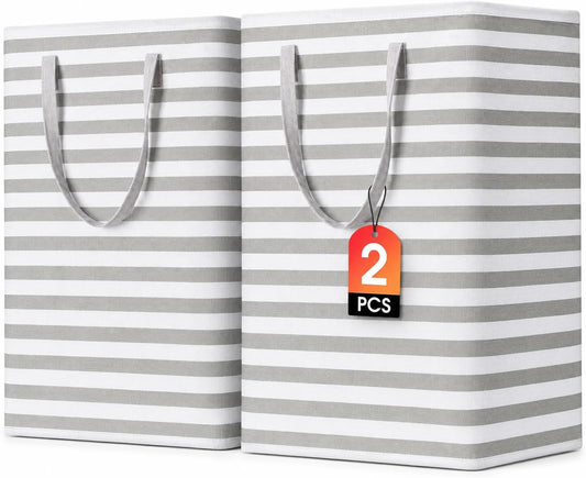 2 Pack Large Laundry Baskets, Laundry Hampers, Freestanding Waterproof Collapsible Clothes Basket with Easy Carry Handles in Laundry Room Bathroom Bedroom Dorm,Grey,75L