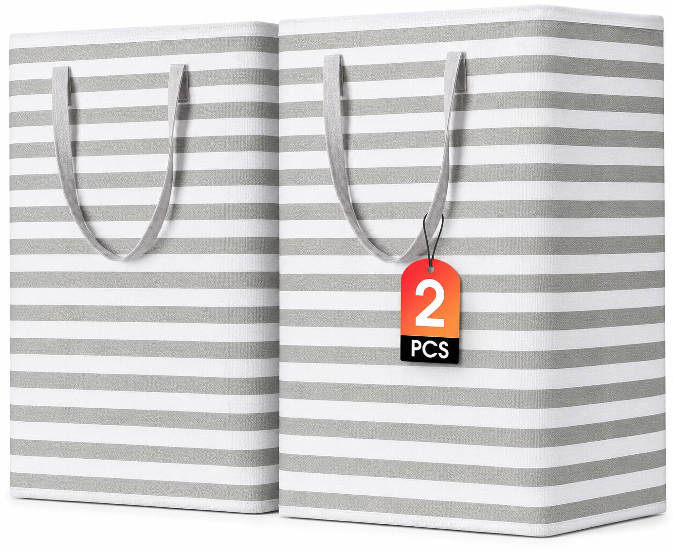 2 Pack Large Laundry Baskets, Laundry Hampers, Freestanding Waterproof Collapsible Clothes Basket with Easy Carry Handles in Laundry Room Bathroom Bedroom Dorm,Grey,75L