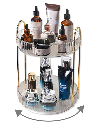 Asayuee 360 Rotating Makeup Organizer for Vanity,2 Tier Large Capacity Skincare Organizers,Bathroom Counter Organizer, Spinning Perfume Organizer & Vanity Organizer (Green-2 Tier)