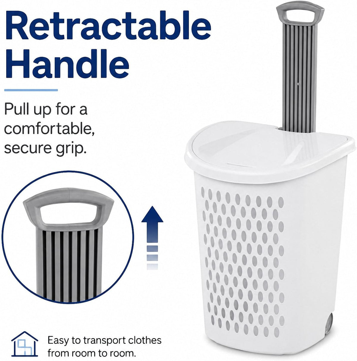 135L White Wheeled Plastic Laundry Hamper - Rolling Laundry Basket with Lid