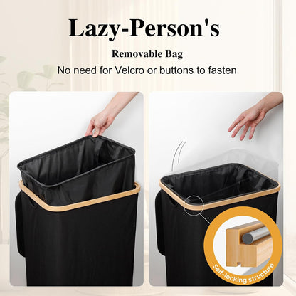 Foluck 100L Laundry Hamper with Lid Removable Bag and Bamboo Handles