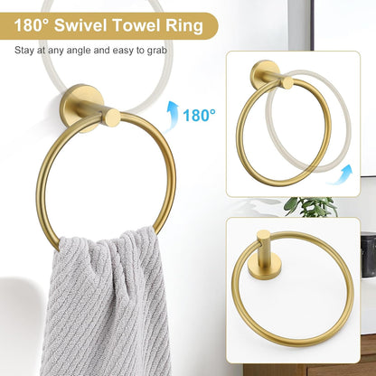 TQKAG 5 Piece Bathroom Accessories Set Brushed Gold Bathroom Hardware Set 23.6 Inch Bath Towel Bar Set SUS304 Stainless Steel Towel Rack Set