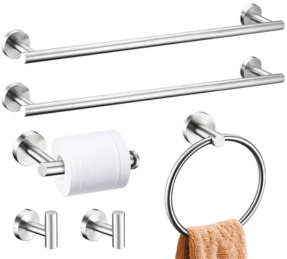 6 Pieces Brushed Gold Bathroom Hardware Accessories Set, SUS304 Stainless Steel 24 Inch Bath Towel Bar Set, Round Bathroom Towel Holder Set, Towel Racks for Bathroom Wall Mounted