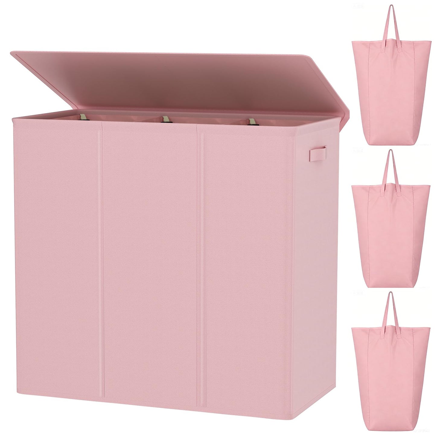 WOWLIVE 154L Double Laundry Hamper 2 Section with Lid and Removable Bags