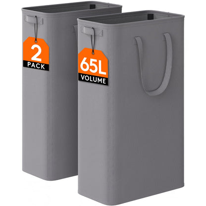 Lifewit 2 Pack Slim Laundry Hamper with Handles, 65L, White