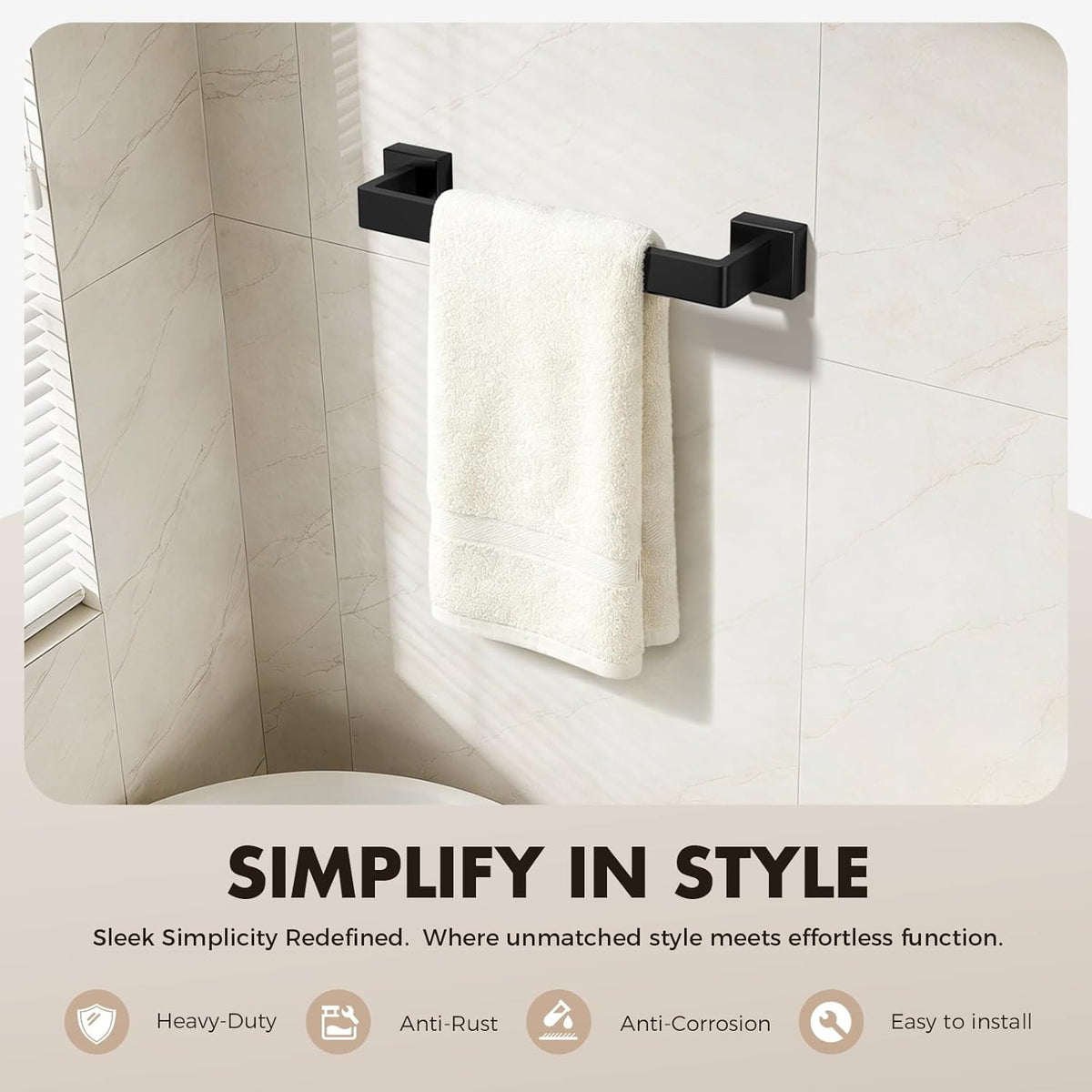 5-Pieces Matte Black Bathroom Accessories Set, 16 Inch Bath Towel Bar Set