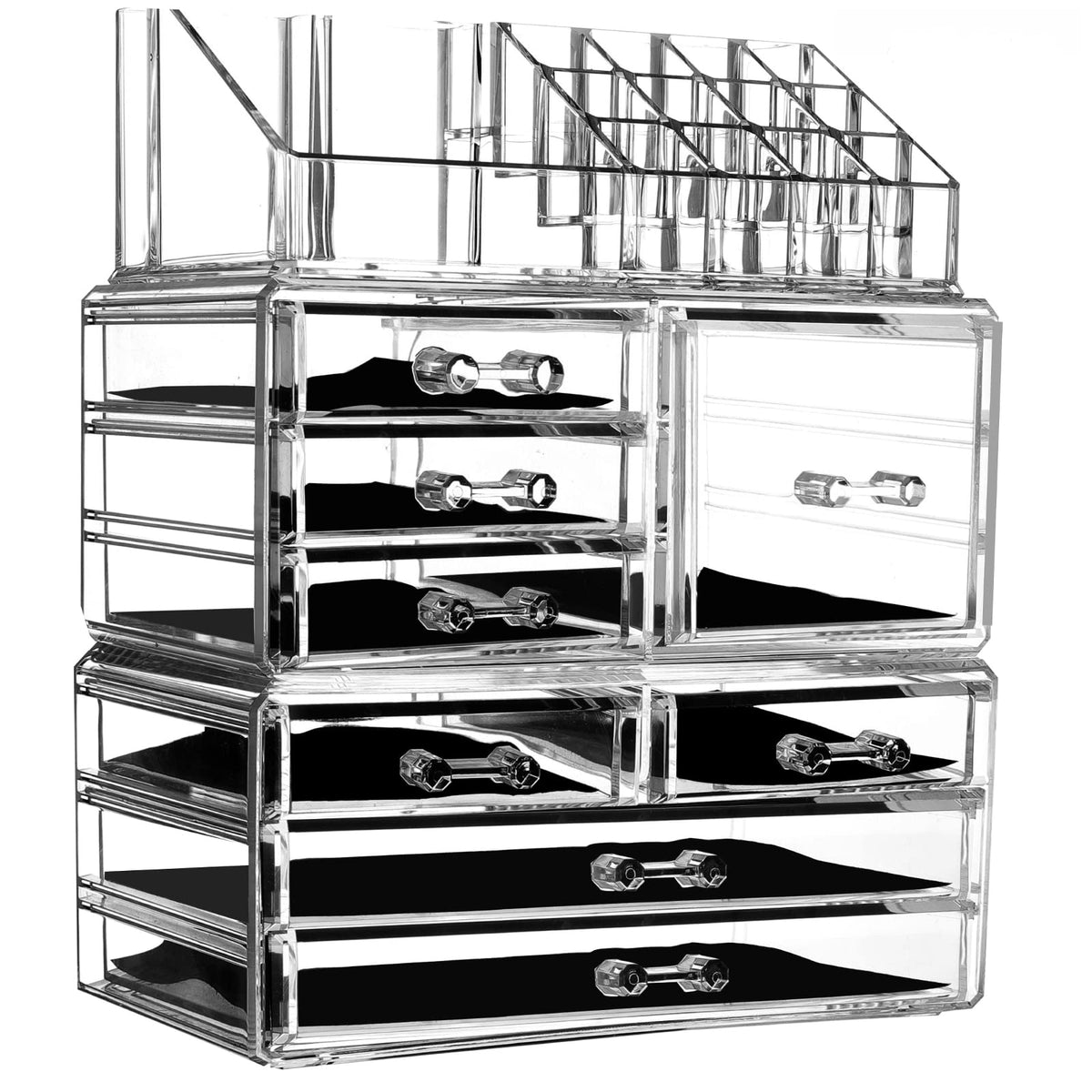 Cq acrylic Makeup Organizer Skin Care Large Clear Cosmetic Display Cases Stackable Storage Box With 11 Drawers For Vanity,Set of 4
