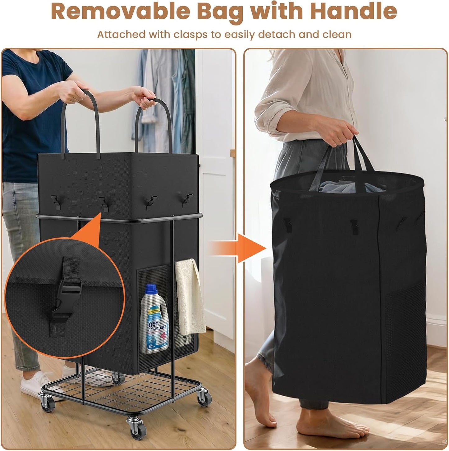 150L Large Laundry Hamper with Wheels, Rolling Laundry Basket