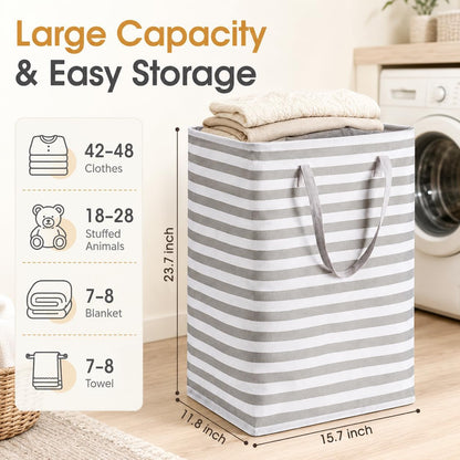 2 Pack Large Laundry Baskets, Laundry Hampers, Freestanding Waterproof Collapsible Clothes Basket with Easy Carry Handles in Laundry Room Bathroom Bedroom Dorm,Grey,75L